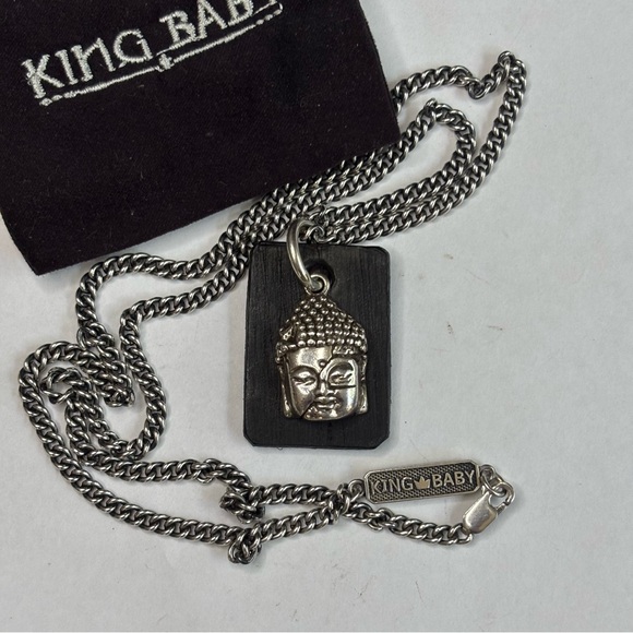 King Baby 925 Pendant Black Leather Dog Tag Buddha Sterling Unique(pendant only)